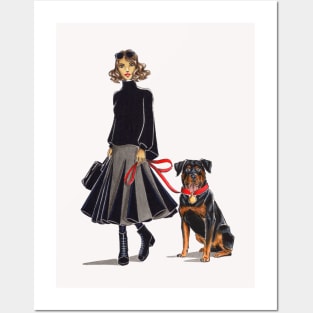 Lady and Her Rottweiler Posters and Art